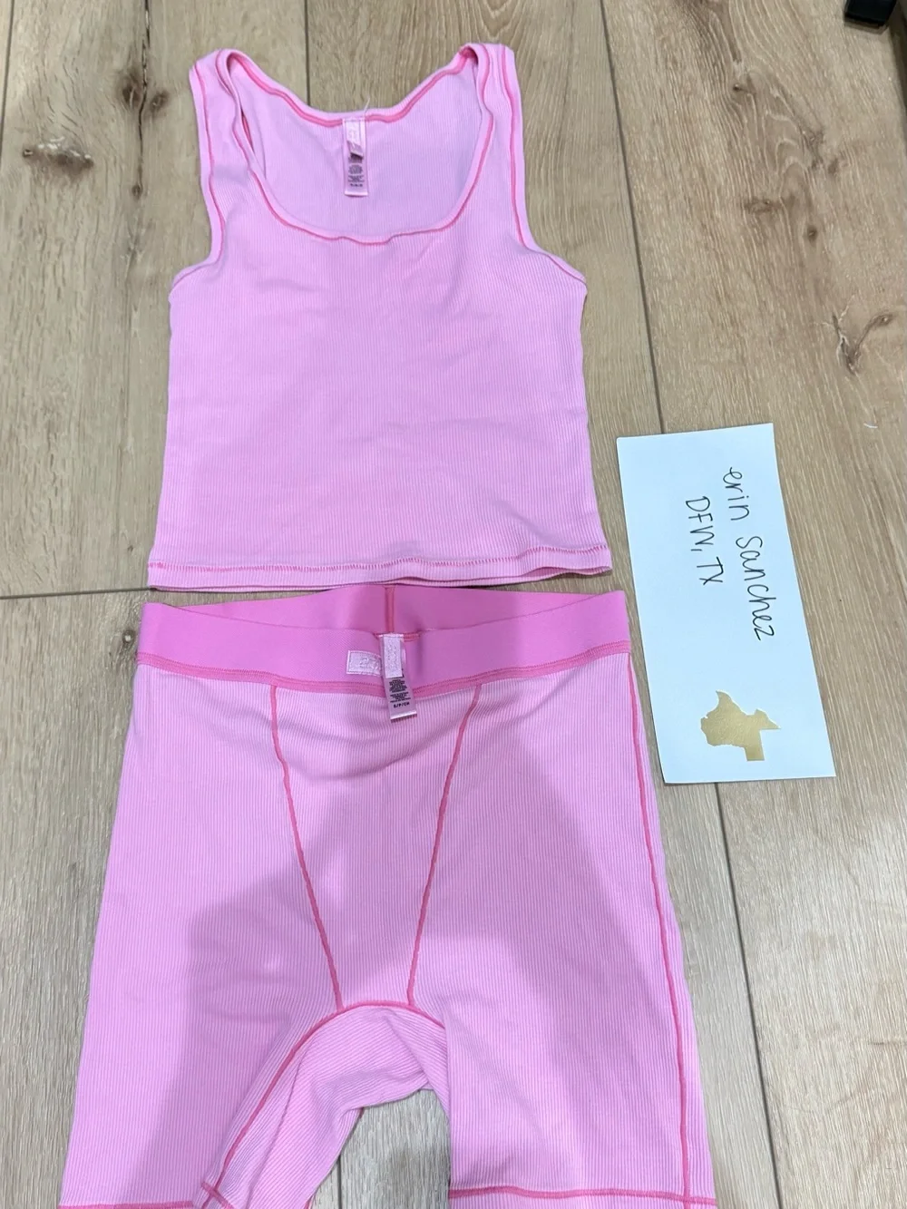 SKIMS Pink Cotton Ribbed Set Small bottom, medium top